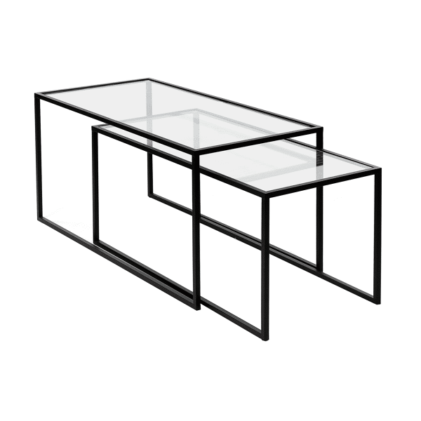 pomax ESZENTIAL - set/2 salontafels - metaal / glas - L 75/80 x W 35/40 x H 35/40 cm - zwart