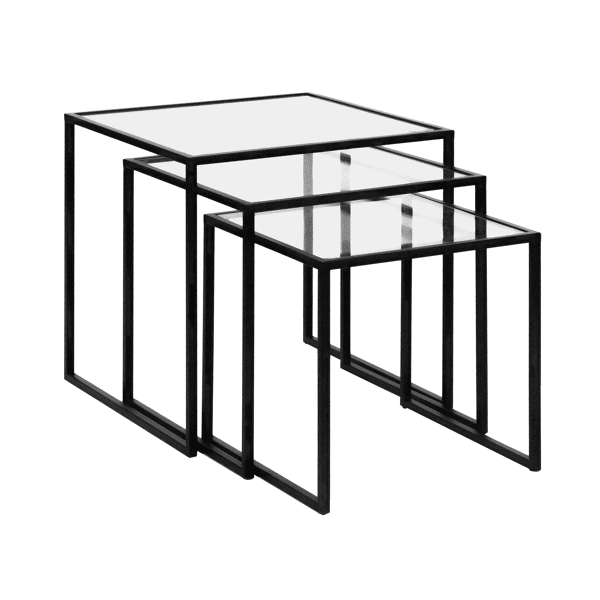pomax ESZENTIAL - set/3 bijzettafels - metaal / glas - L 45/40/35 x W 45/40/35 x H 45/40/35 cm - zwart