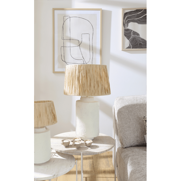 Pomax FELISA - Tafellamp - Papier Mâché / Raffia - DIA 25 X H 42 Cm - Wit
