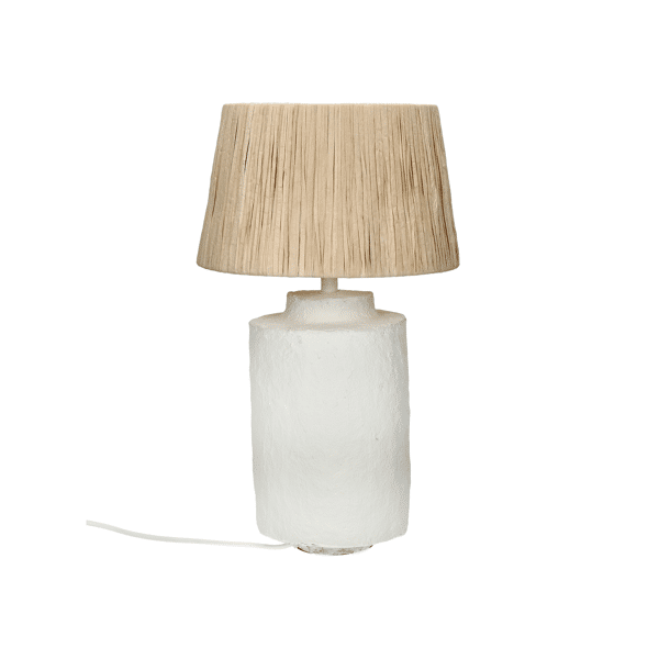 pomax FELISA - tafellamp - papier mâché / raffia - DIA 25 x H 42 cm - wit