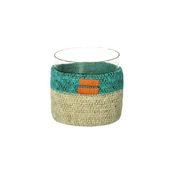 pomax FIESTA - windlicht - zeegras / glas - DIA 10 x H 10 cm - aqua