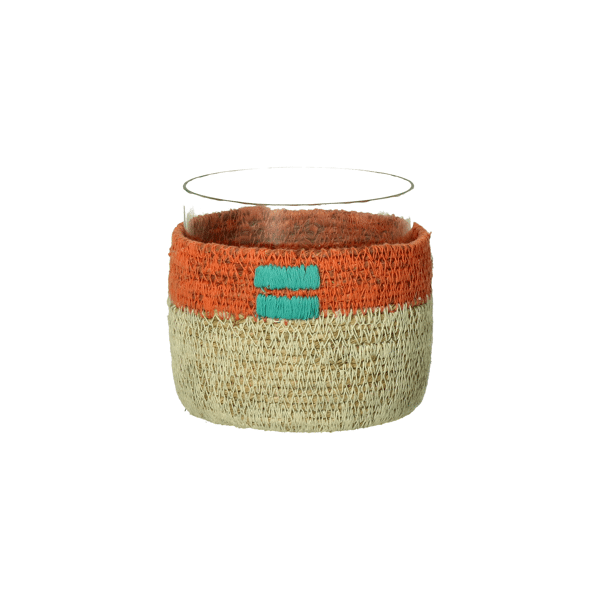 pomax FIESTA - windlicht - zeegras / glas - DIA 10 x H 10 cm - oranje