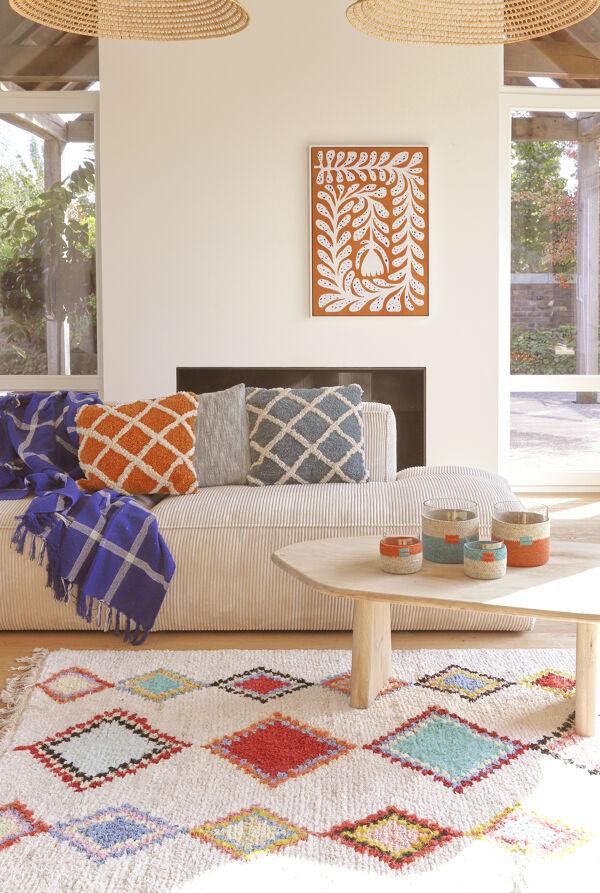 Pomax FIESTA - Windlicht - Zeegras / Glas - DIA 15 X H 15 Cm - Aqua