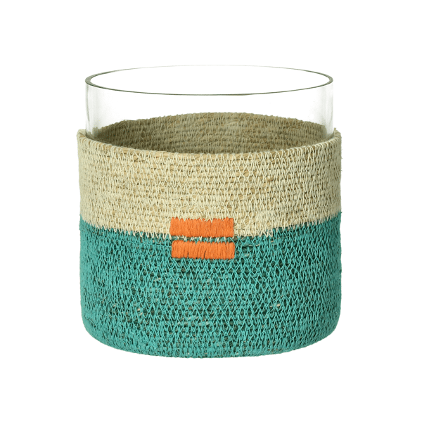 pomax FIESTA - windlicht - zeegras / glas - DIA 15 x H 15 cm - aqua