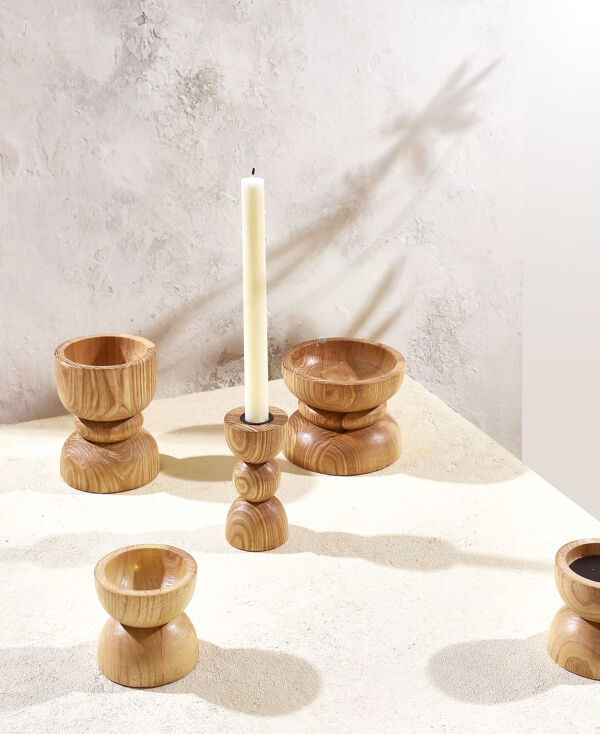 Pomax FLORENCE - Kandelaar - Essenhout / Metaal - DIA 10 X H 13 Cm - Naturel