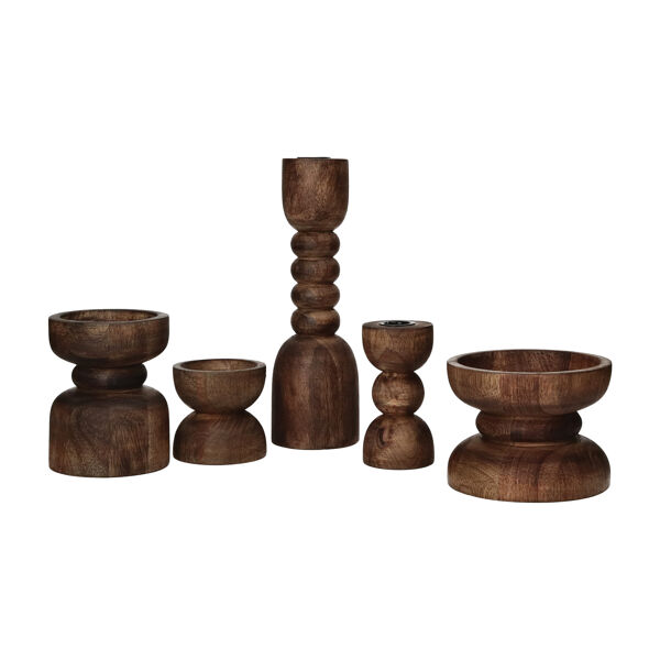 Pomax FLORENCE - Kandelaar - Essenhout / Metaal - DIA 6 X H 12 Cm - Walnoot