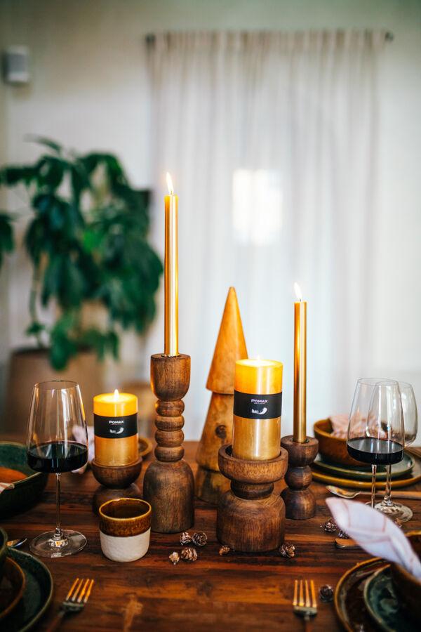 Pomax FLORENCE - Kandelaar - Essenhout / Metaal - DIA 6 X H 12 Cm - Walnoot