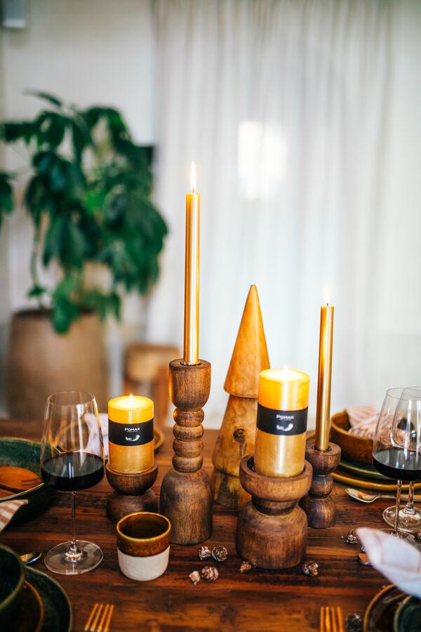 Pomax FLORENCE - Kandelaar - Essenhout / Metaal - DIA 8 X H 8 Cm - Walnoot