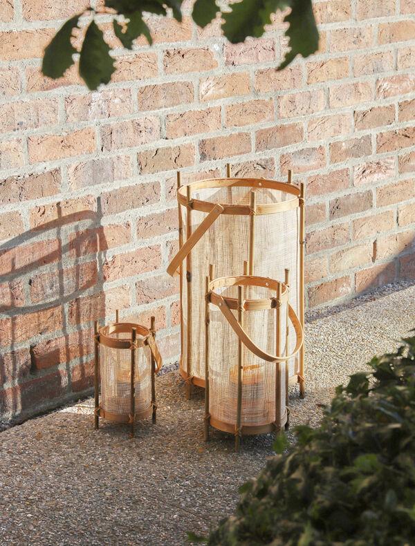 Pomax KASAI - Set/3 Lantaarns - Bamboe / Linnen - DIA 13/18 5/30 5 X H 24/36 5/50 5 Cm - Naturel