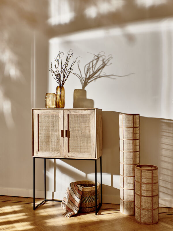 Pomax KHONG - Vloerlamp - Bamboe / Linnen - DIA 25 X H 60 Cm - Naturel