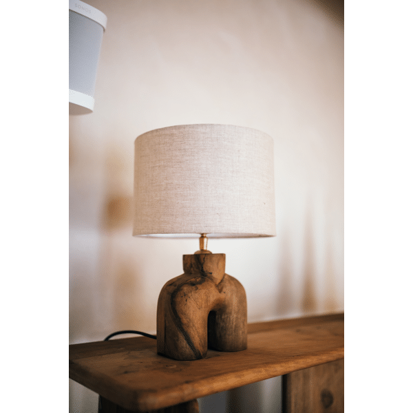 Pomax LAMPEDUSA - Tafellamp - Mango Hout / Linnen - DIA 25 X H 38 Cm - Bruin