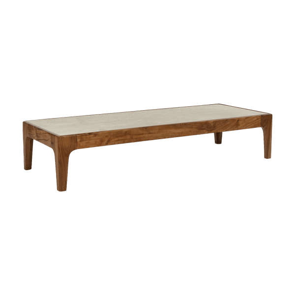 pomax LIVORNO - salontafel - acacia hout / travertijn - L 130 x W 50 x H 26 cm - ivoor