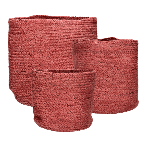 pomax MAMBO - set/3 manden - jute - DIA 22/27/32 x H 22/27/32 cm - rood