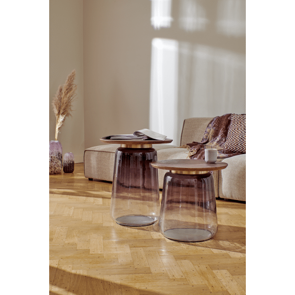 Pomax MONROE - Bijzettafel - Glas / Mangohout - DIA 48 X H 55 Cm - Aubergine