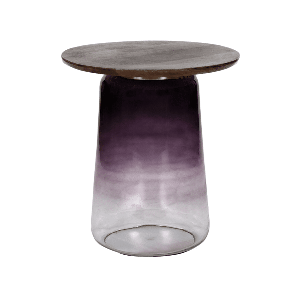 pomax MONROE - bijzettafel - glas / mangohout - DIA 48 x H 55 cm - aubergine