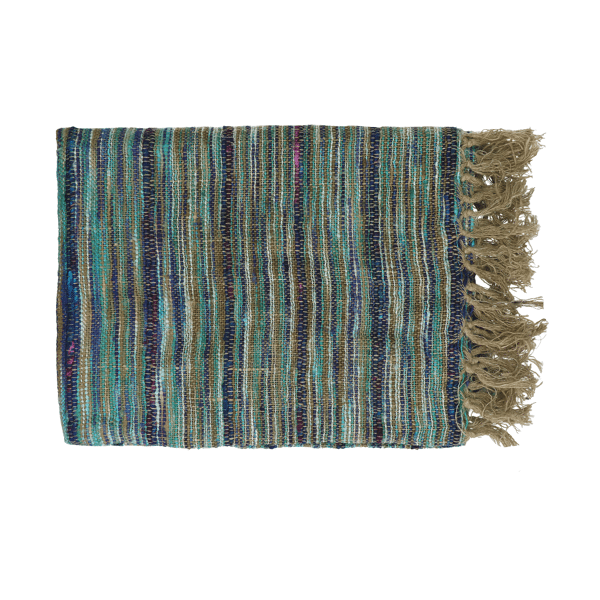 pomax NATARAJ - plaid - linnen / viscose - L 170 x W 130 cm - blauw