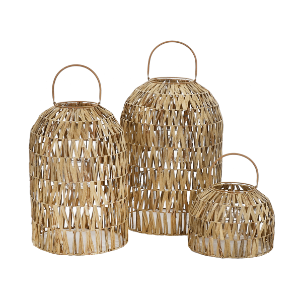 pomax NORDBY - set/3 lantaarns - mais - DIA 35 5/40 5/45 x H 27/61/67 cm - naturel