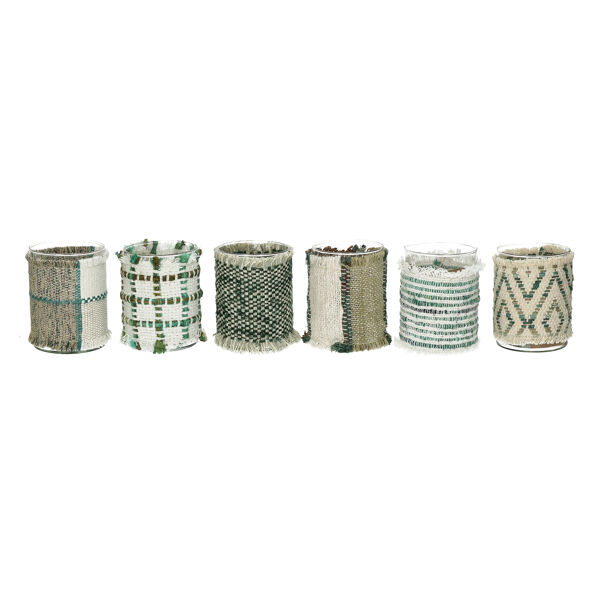 Pomax ÔRAY - Windlicht - Glas / Gerecycleerde Stoffen - DIA 7 7 X H 10 Cm - Mix Van Groentinten