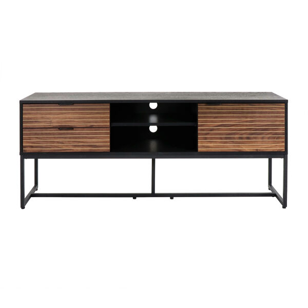 Pomax PARIGI - Tv-meubel - Plat Verpakt - Melamine / Metaal - L 150 X W 40 X H 60 Cm - Walnoot/zwart