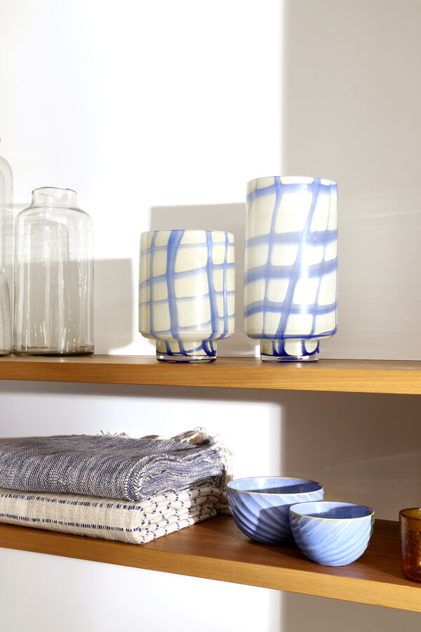 Pomax GRECO - Windlicht - Glas - DIA 15 X H 30 Cm - Blauw