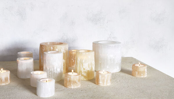 Pomax SELENA - Windlicht - Seleniet - DIA 7 X H 8 Cm - Wit