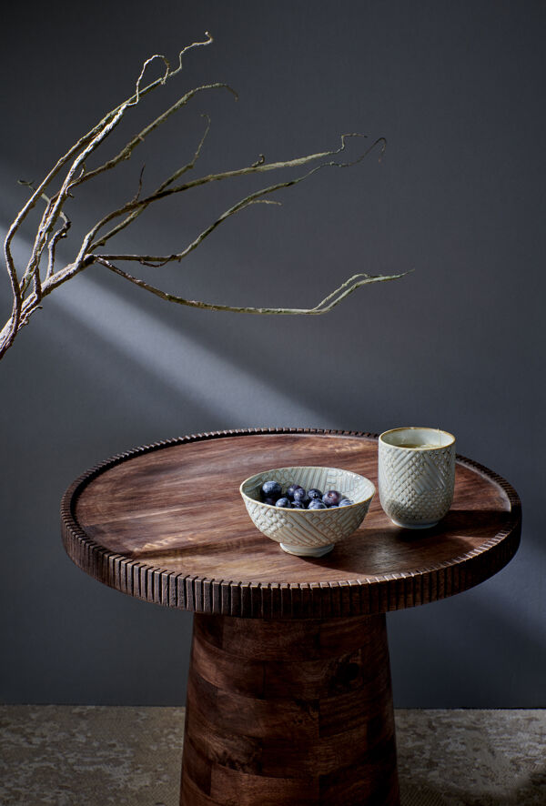 Pomax RAMONA - Bijzettafel - Mango Hout - DIA 46 X H 41 5 Cm - Walnoot