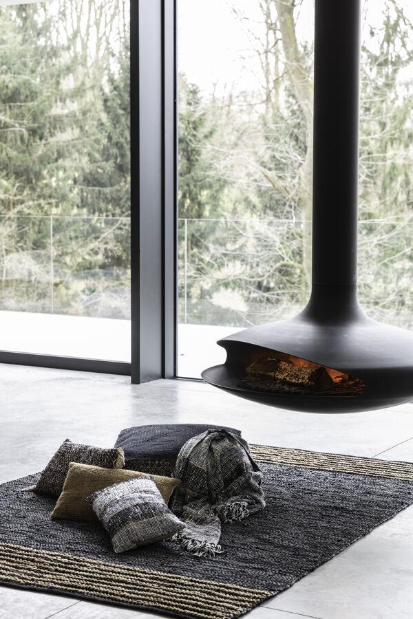 Pomax RAW - Tapijt - Gerecycleerd Leder / Jute - L 240 X W 180 Cm - Zwart