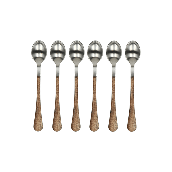 pomax RÉMY - set/6 koffielepels 14/1 - roestvrij staal / acacia hout - L 14 5 x W 2 5 x H 1 5 cm - naturel