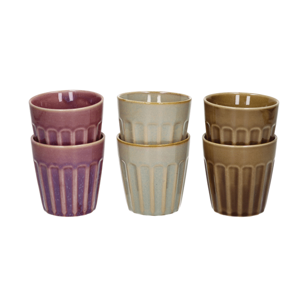 pomax RIALTO - set/6 bekers - porselein - DIA 8 x H 8 5 cm - mix van kleuren