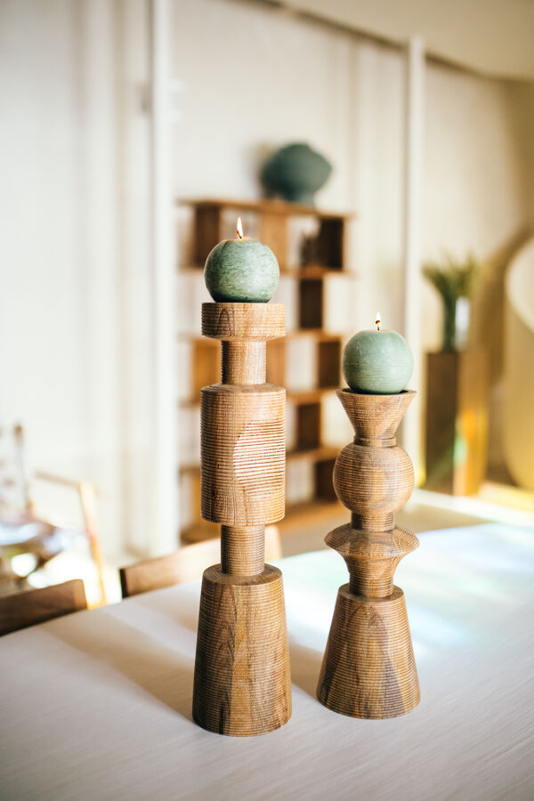 Pomax ROTELLO - Kandelaar - Mango Hout / Metaal - DIA 12 5 X H 50 5 Cm - Naturel