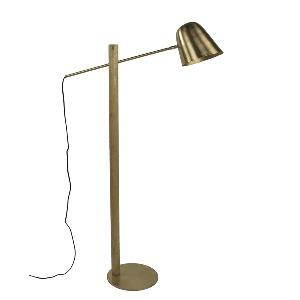 pomax SATURN - vloerlamp - metaal / mangohout - L 30 x W 80 x H 138 cm - goud