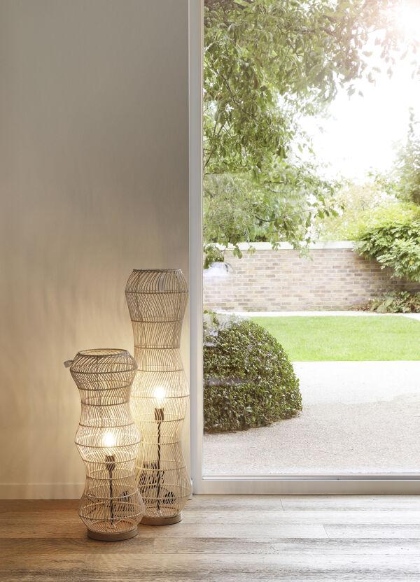 Pomax SURYA - Vloerlamp - Hout / Rotan - DIA 25 X H 70 Cm - Wit