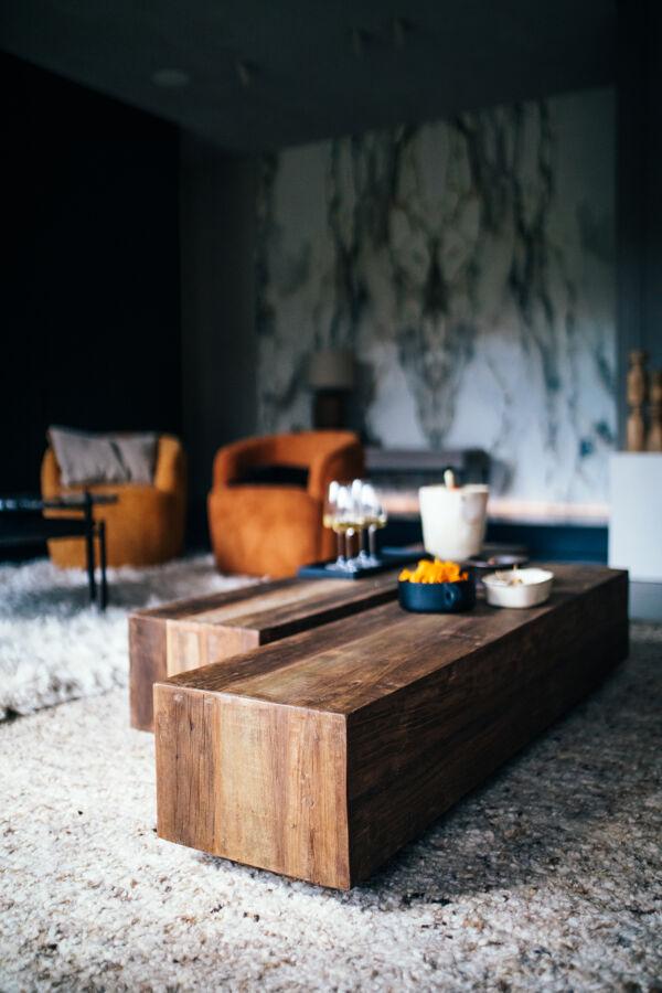 Pomax TEMBA - Salontafel - Teruggewonnen Hout - L 160 X 35 X H 30 5 Cm - Bruin