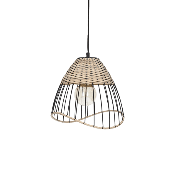 pomax TRIX - hanglamp - metaal / rotan - DIA 30 x H 28 - naturel/zwart