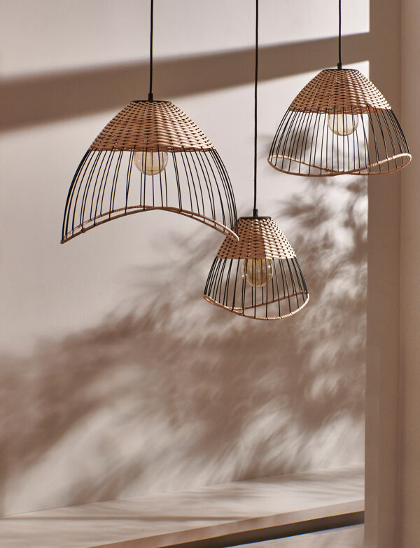 Pomax TRIX - Hanglamp - Metaal / Rotan - DIA 42 X H 28 Cm - Naturel/zwart