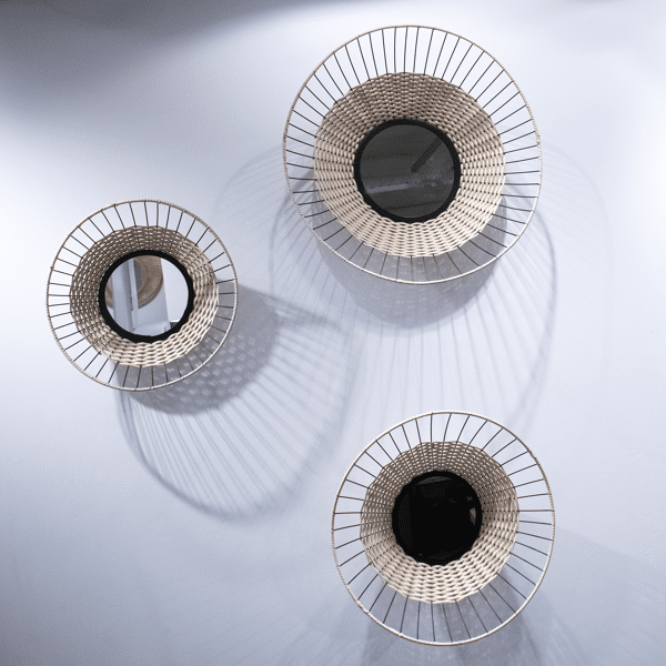 Pomax TRIX - Spiegel - Metaal / Rotan - DIA 40 X H 12 Cm - Naturel/zwart