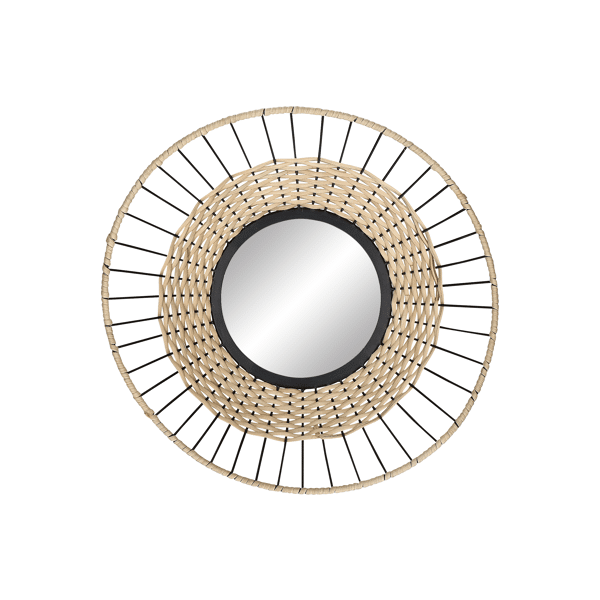 pomax TRIX - spiegel - metaal / rotan - DIA 40 x H 12 cm - naturel/zwart