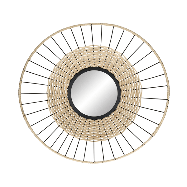 pomax TRIX - spiegel - metaal / rotan - DIA 49 x H 16 cm - naturel/zwart