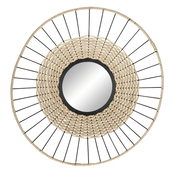 pomax TRIX - spiegel - metaal / rotan - DIA 61 x H 18 cm - naturel/zwart