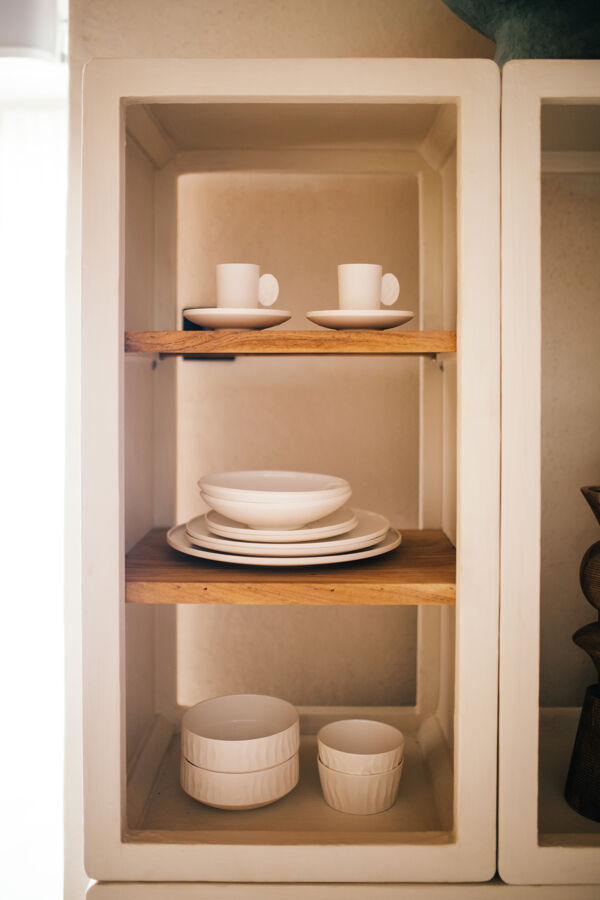 Pomax VERONA - Rek 2 Schappen - Kalkpleister / Acacia Hout - L 45 X W 40 X H 90 Cm - Gebroken Wit