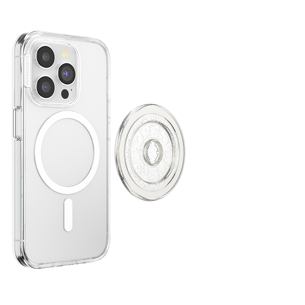 Popsockets Clear Glitter Silver MagSafe Round Base