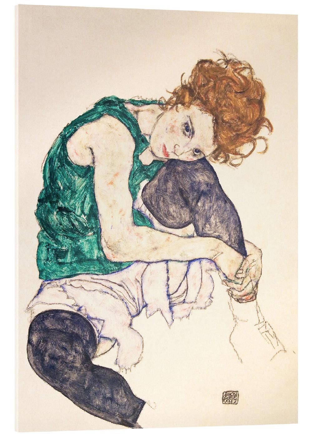 posterlounge Acrylglas print Zittende vrouw met opgetrokken knie