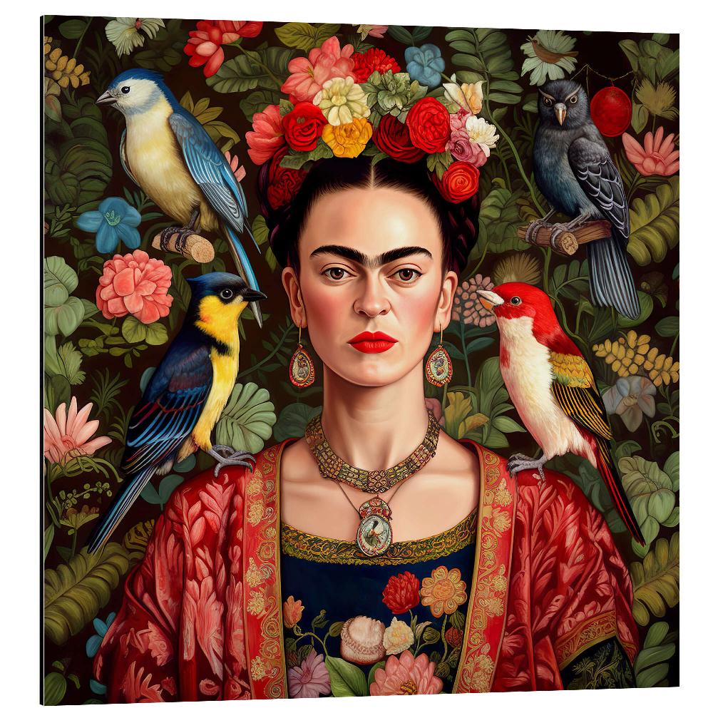posterlounge Aluminium print Frida Kahlo with Exotic Birds