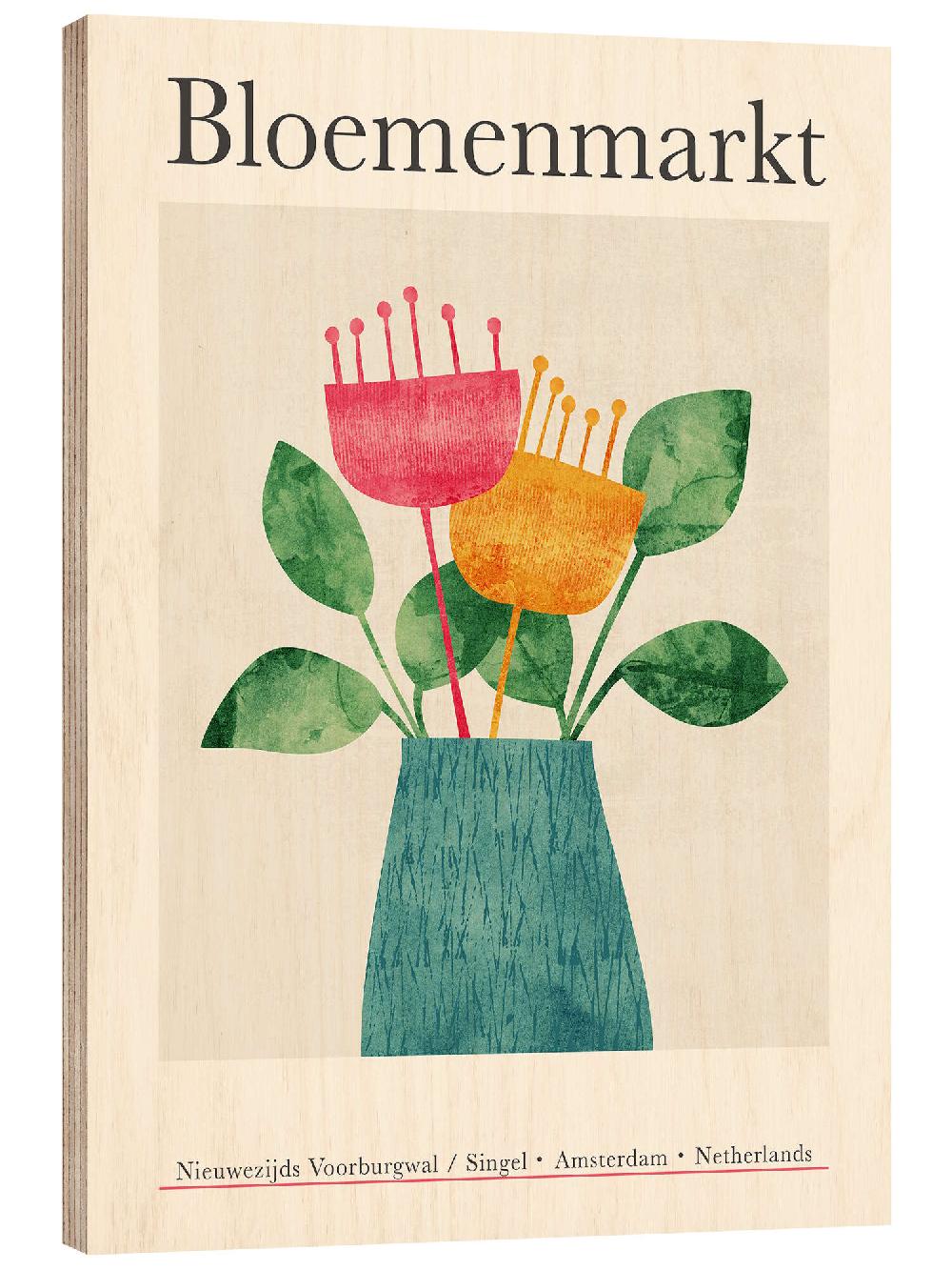 posterlounge Hout print Flower Market - Bloemenmarkt Amsterdam