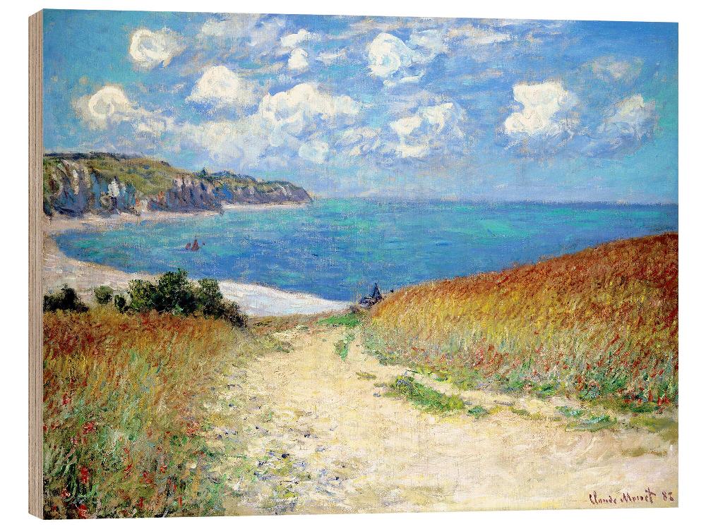 posterlounge Hout print Strandweg tussen de korenvelden bij Pourville