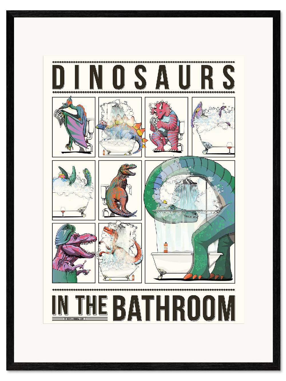 posterlounge Ingelijste kunstdruk Dino's in de badkamer