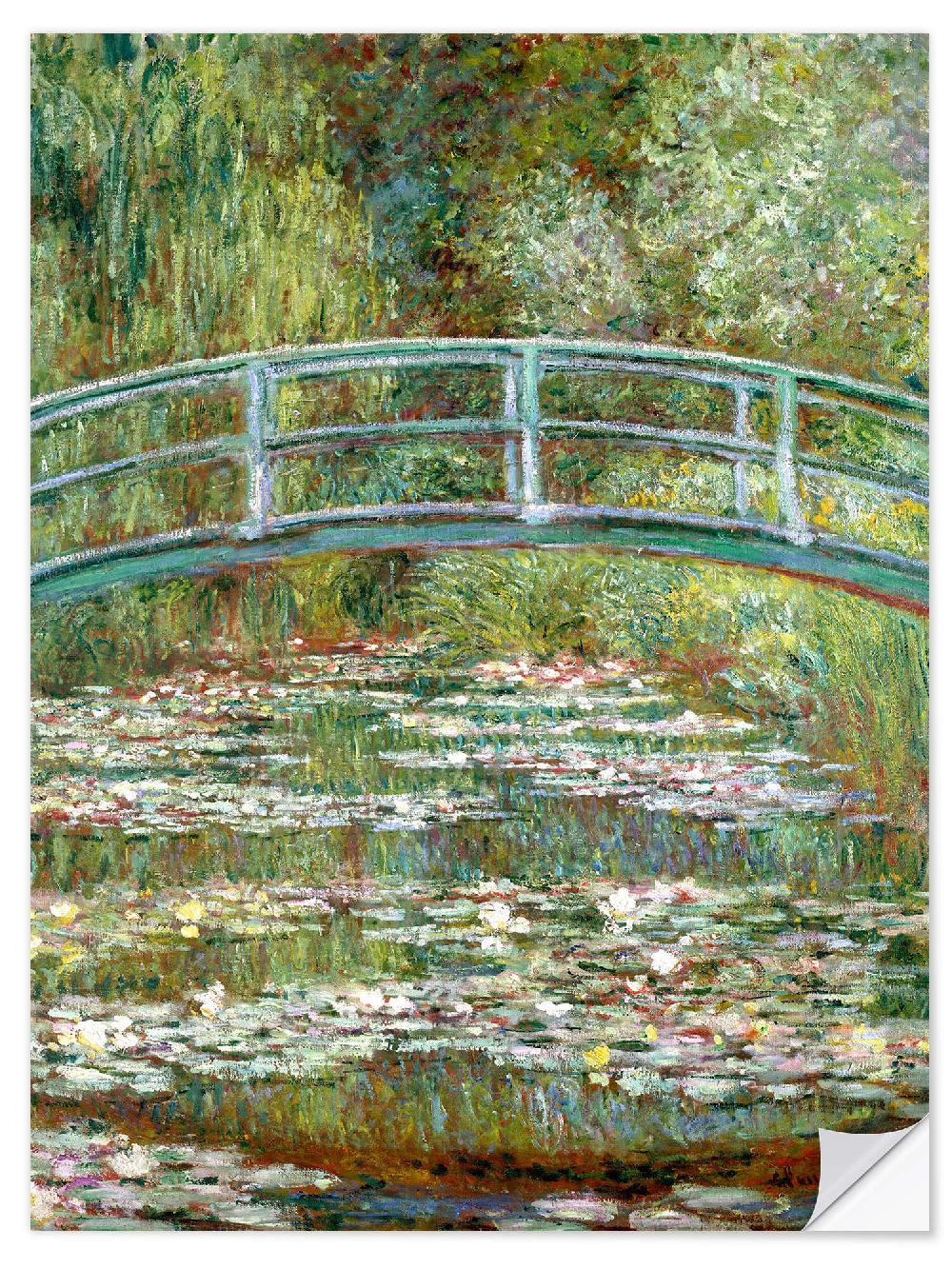 posterlounge Muursticker Bridge Over a Pond of Water Lilies