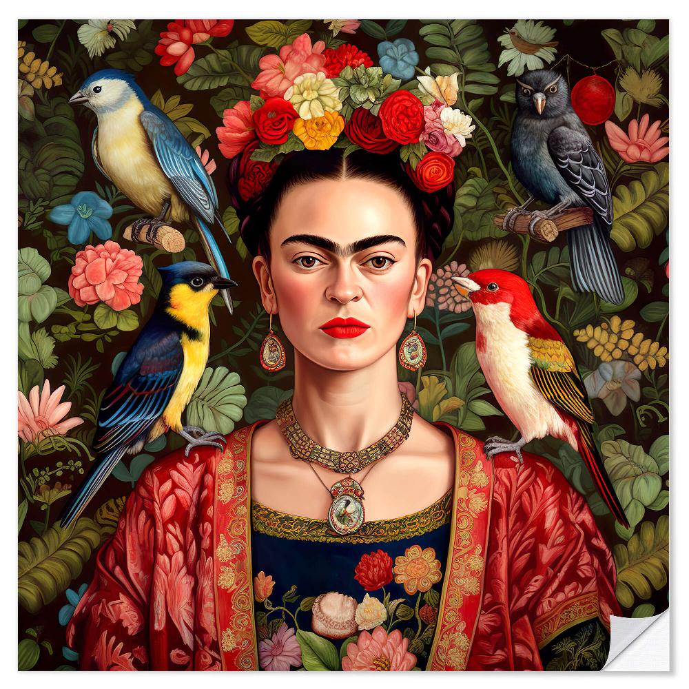 posterlounge Muursticker Frida Kahlo with Exotic Birds