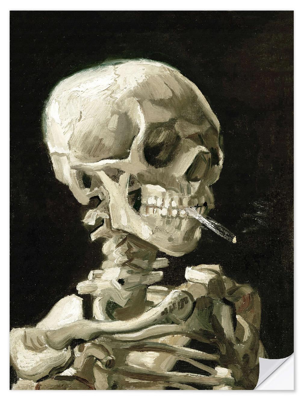 posterlounge Muursticker Kop van een skelet met brandende sigaret