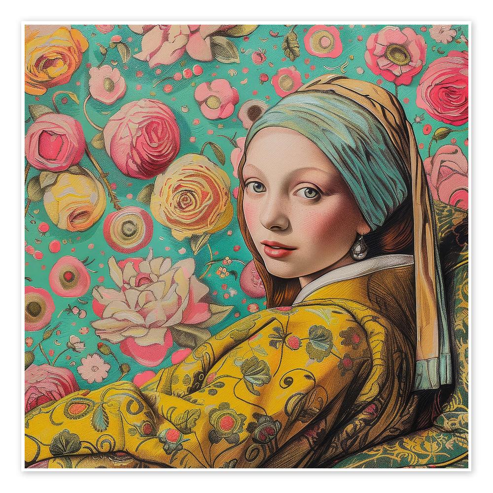 posterlounge Poster Girl with a Pearl Earring Chilling on Sofa